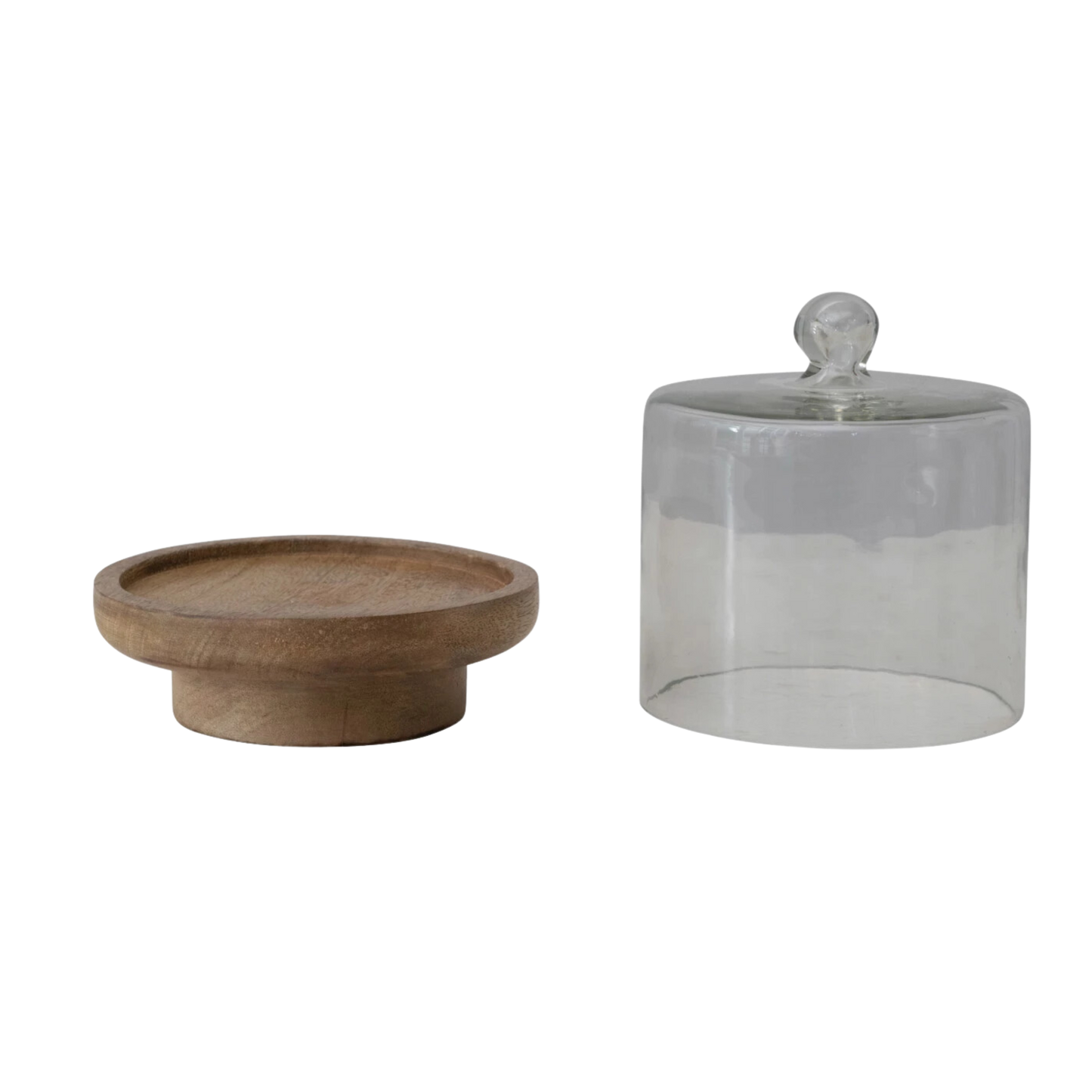 Glass Cloche with Footed Wood Base