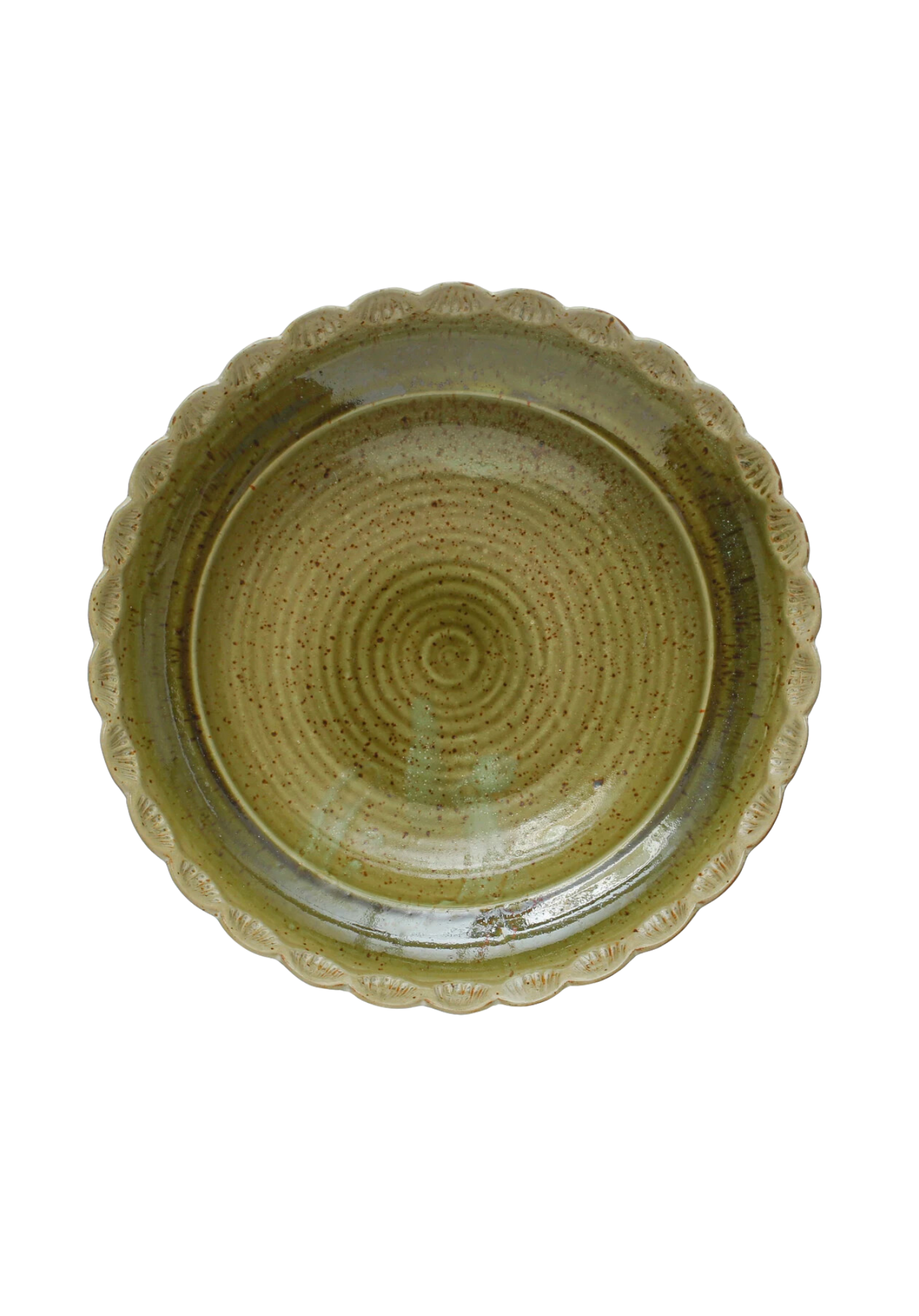 Green Scalloped Stoneware Bowl