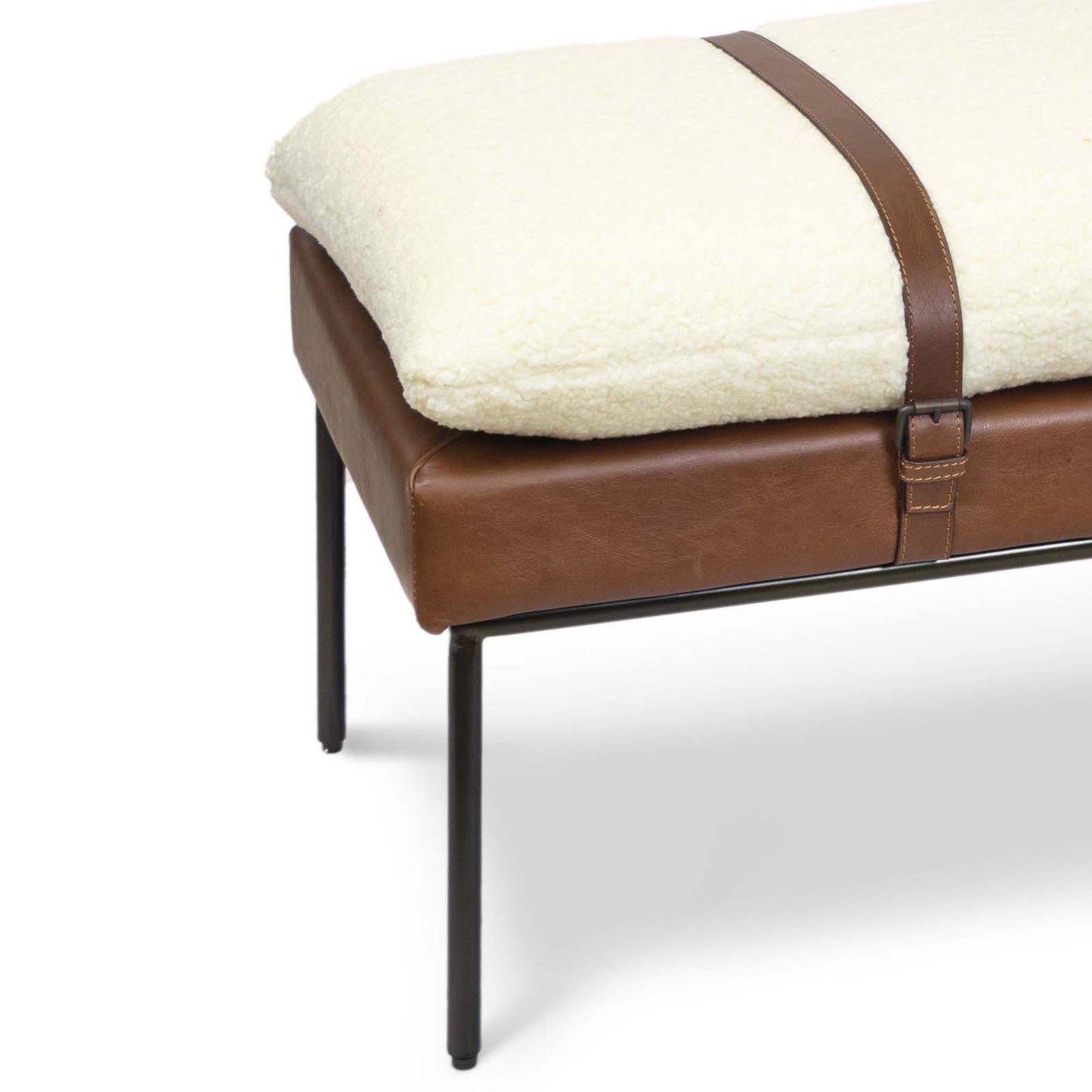 Aspen Leather and Boucle Wool Bench