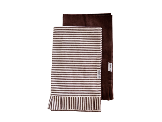 Brown & White Stripe Ruffle Tea Towel (Set of 2)