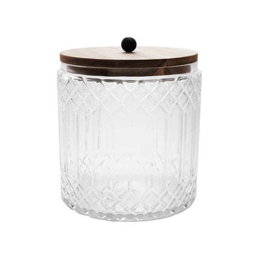 Cut Glass Jar with Acacia Wood Lid