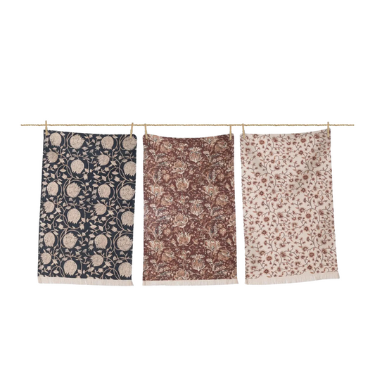 Floral Block Print Tea Towels (Set of 3)