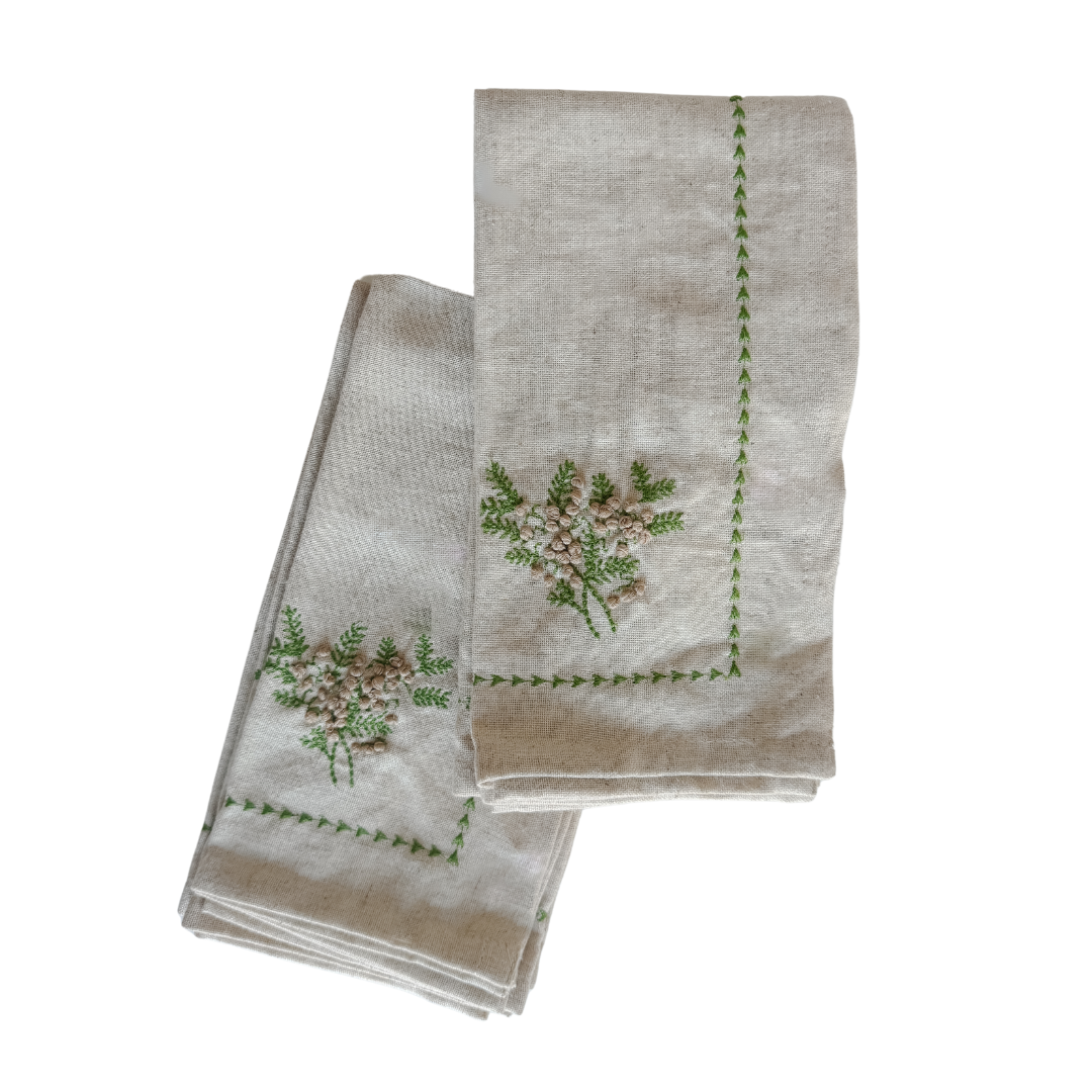 Linen Napkins with Embroidered Botanicals