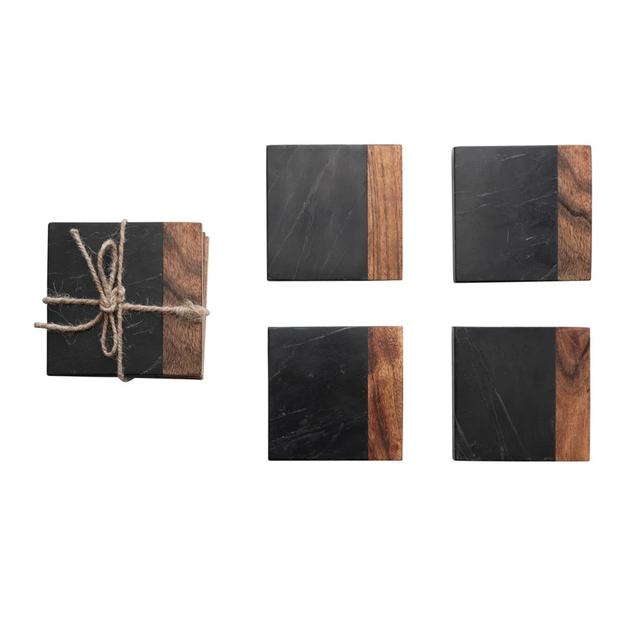 Marble & Wood Coasters (Set of 4)