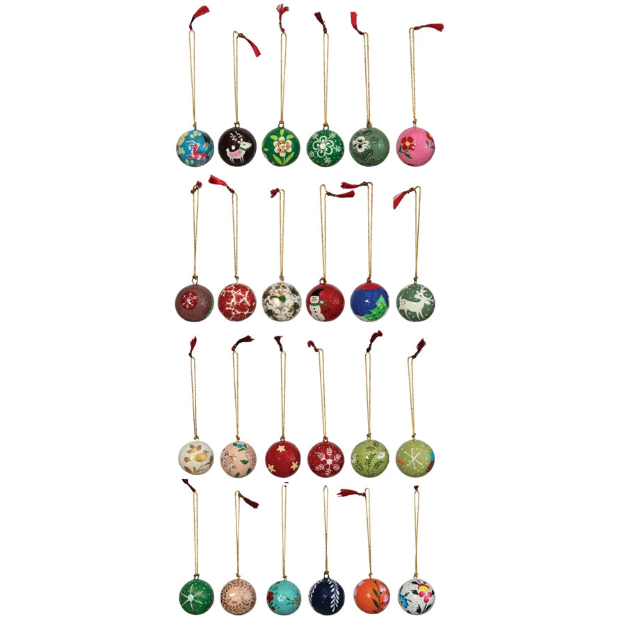 Hand-Painted Paper Mache Ornaments (Set of 24)