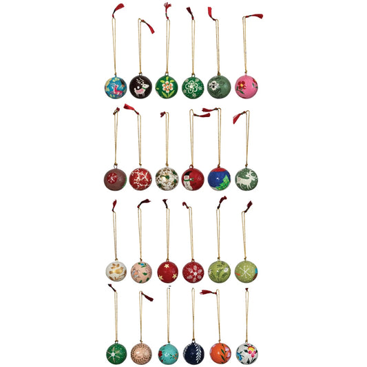 Hand-Painted Paper Mache Ornaments (Set of 24)