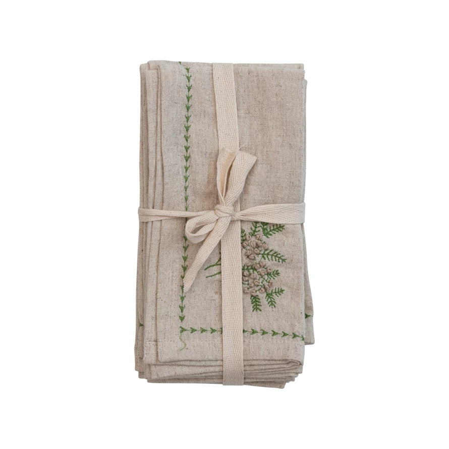 Linen Napkins with Embroidered Botanicals