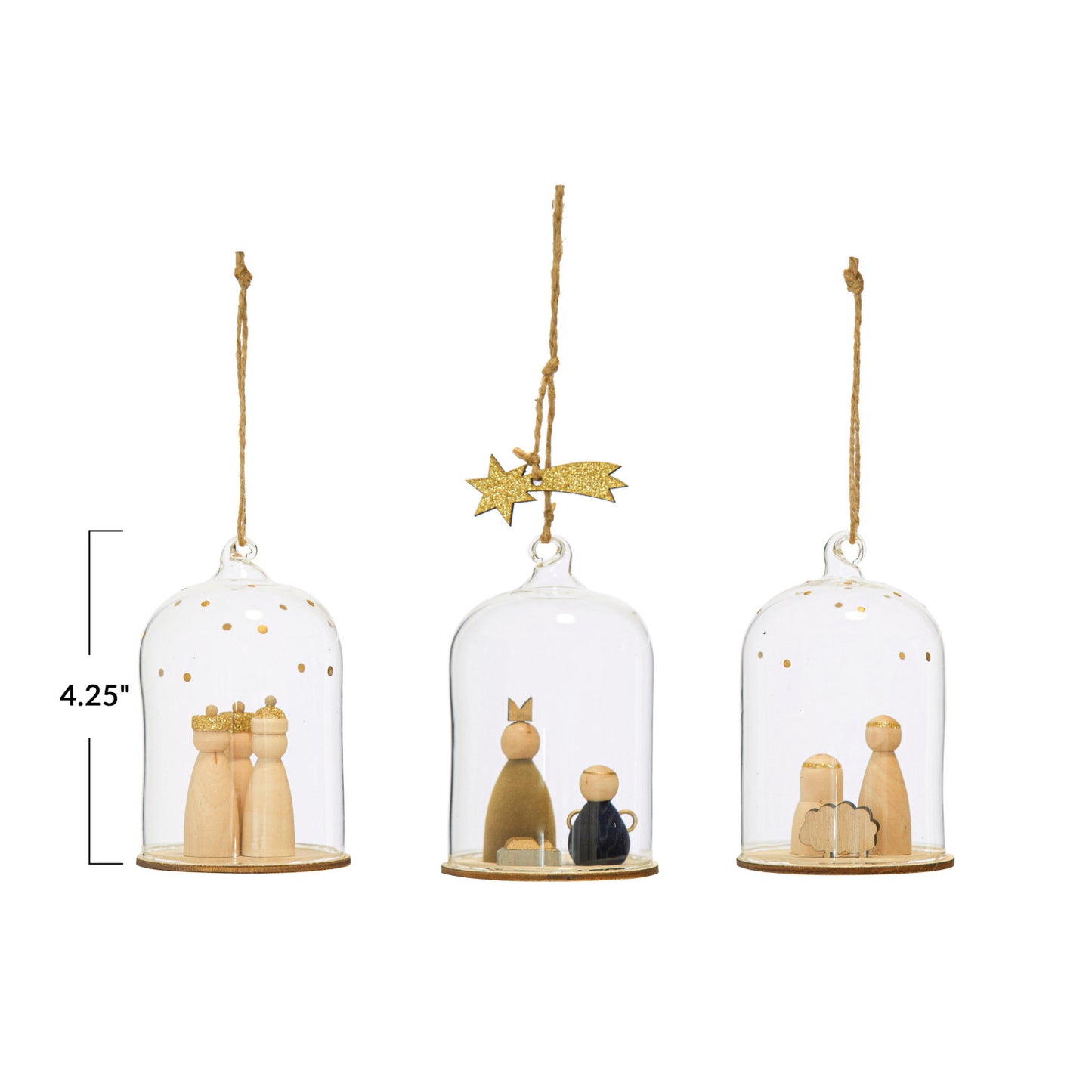 Glass Cloche Nativity Ornaments (Set of 3)