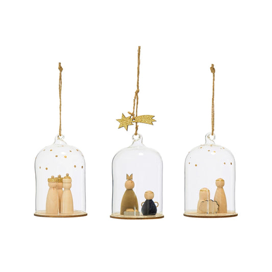 Glass Cloche Nativity Ornaments (Set of 3)