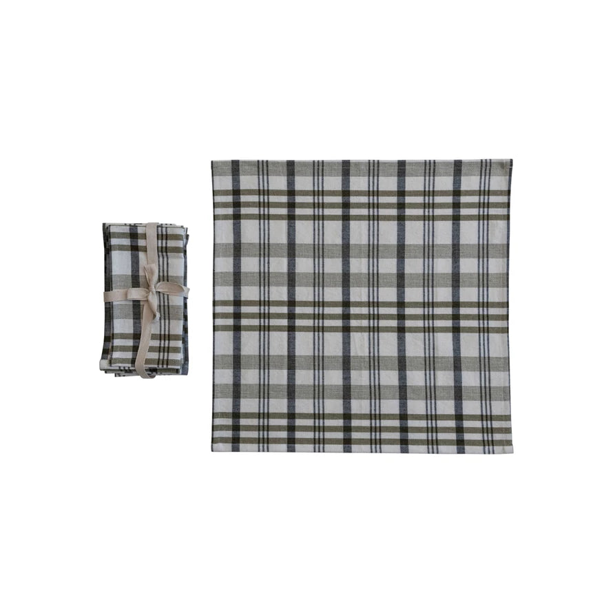 Green and White Plaid Cotton Napkins